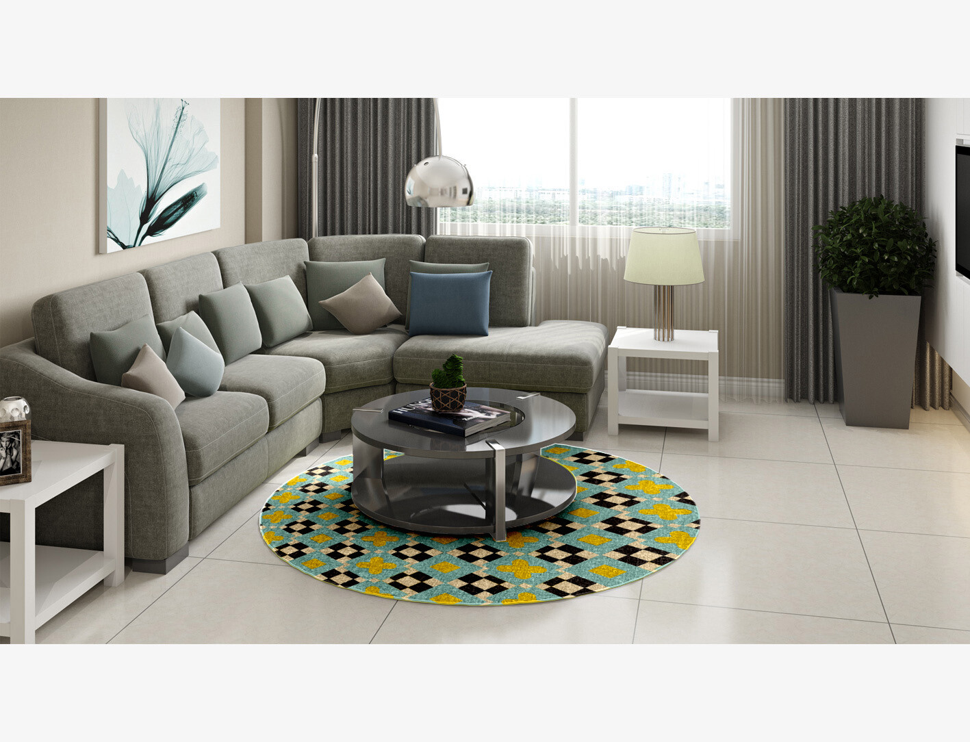 Plus Geometric Round Flatweave New Zealand Wool Custom Rug by Rug Artisan