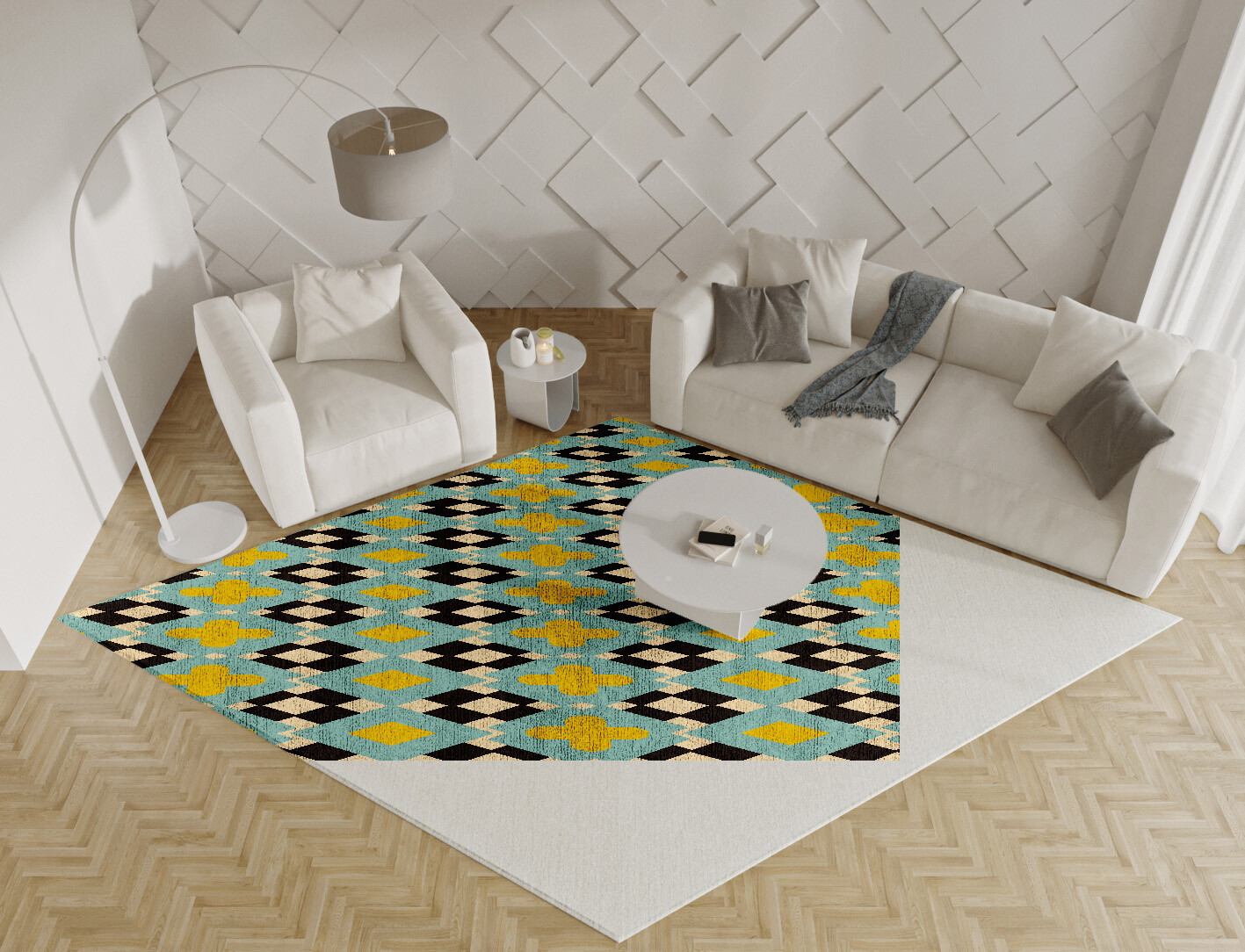 Plus Geometric Diamond Hand Knotted Bamboo Silk Custom Rug by Rug Artisan