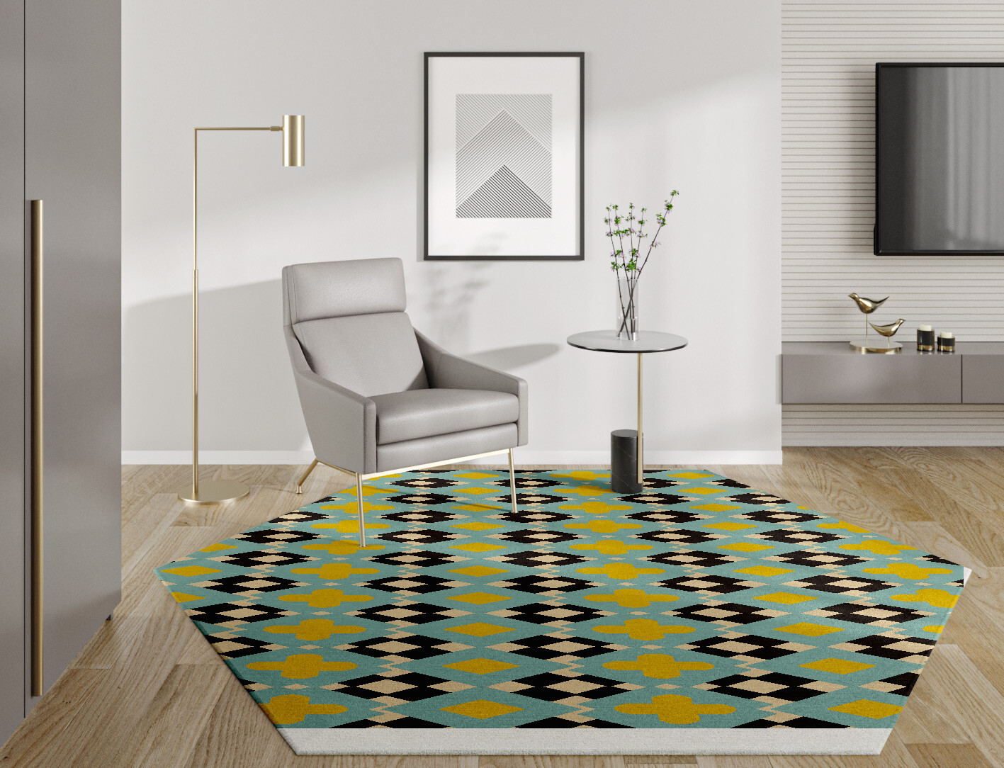 Plus Geometric Hexagon Hand Knotted Tibetan Wool Custom Rug by Rug Artisan