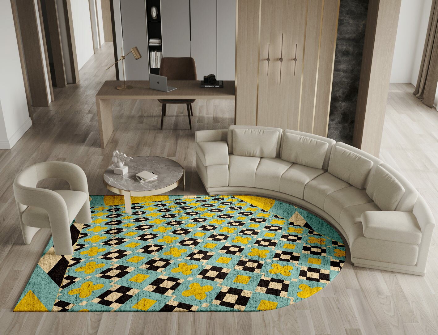 Plus Geometric Arch Hand Tufted Bamboo Silk Custom Rug by Rug Artisan
