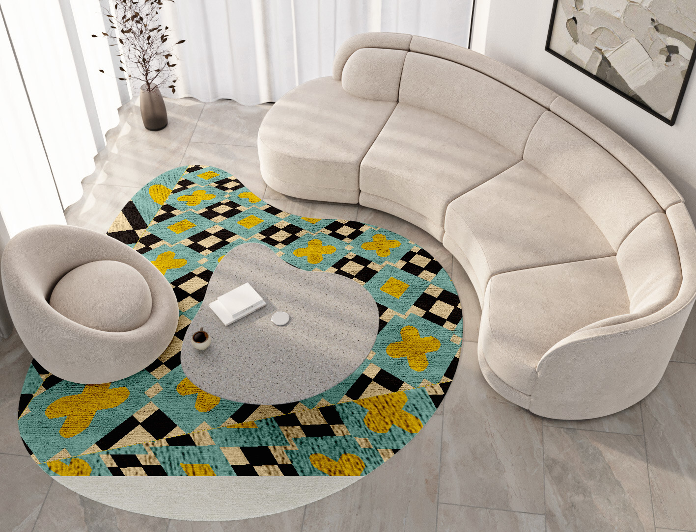 Plus Geometric Splash Hand Tufted Bamboo Silk Custom Rug by Rug Artisan