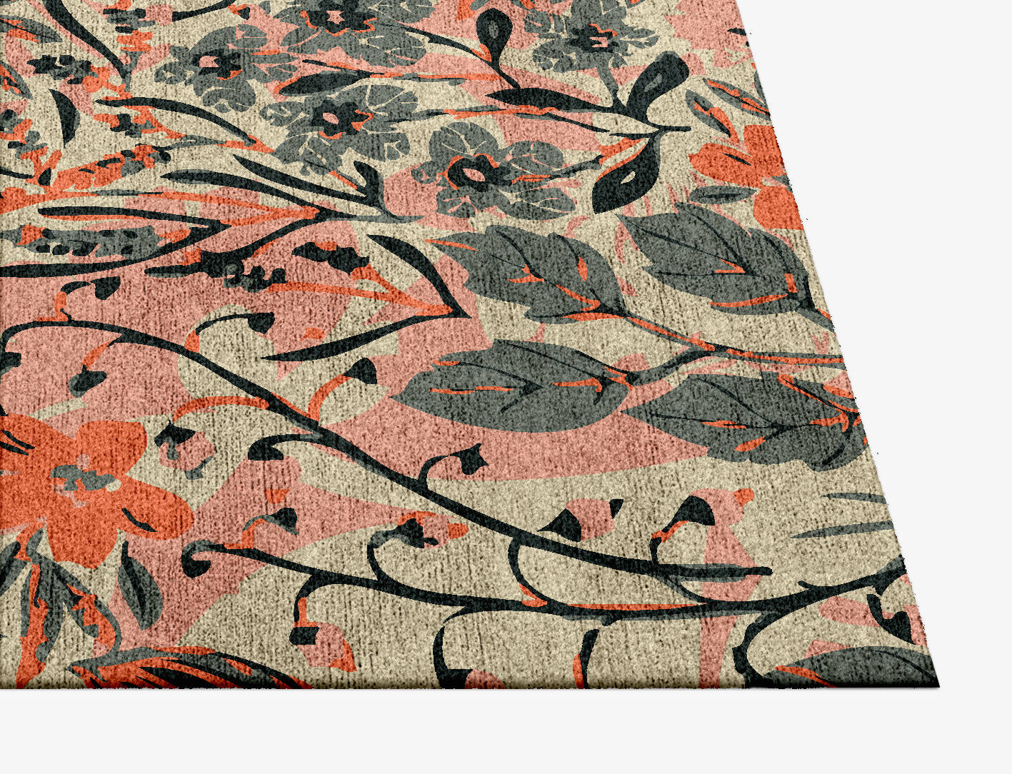 Poinsettia Floral Square Hand Knotted Bamboo Silk Custom Rug by Rug Artisan