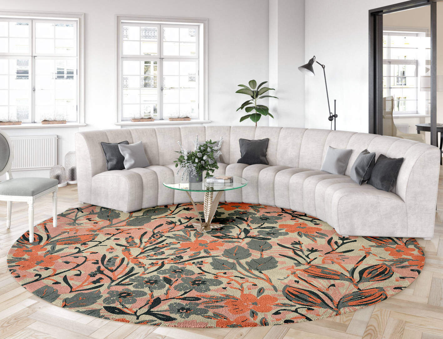 Poinsettia Floral Round Hand Tufted Pure Wool Custom Rug by Rug Artisan