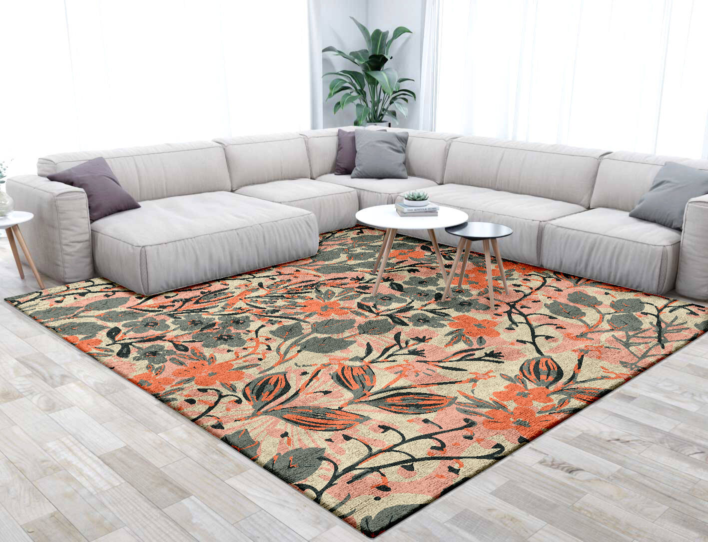 Poinsettia Floral Square Hand Tufted Bamboo Silk Custom Rug by Rug Artisan