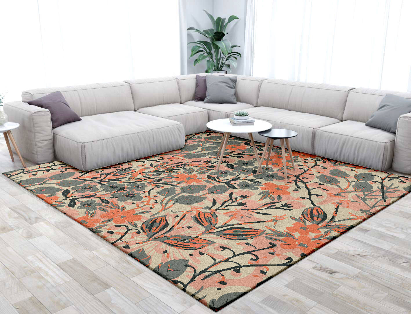 Poinsettia Floral Square Hand Tufted Pure Wool Custom Rug by Rug Artisan