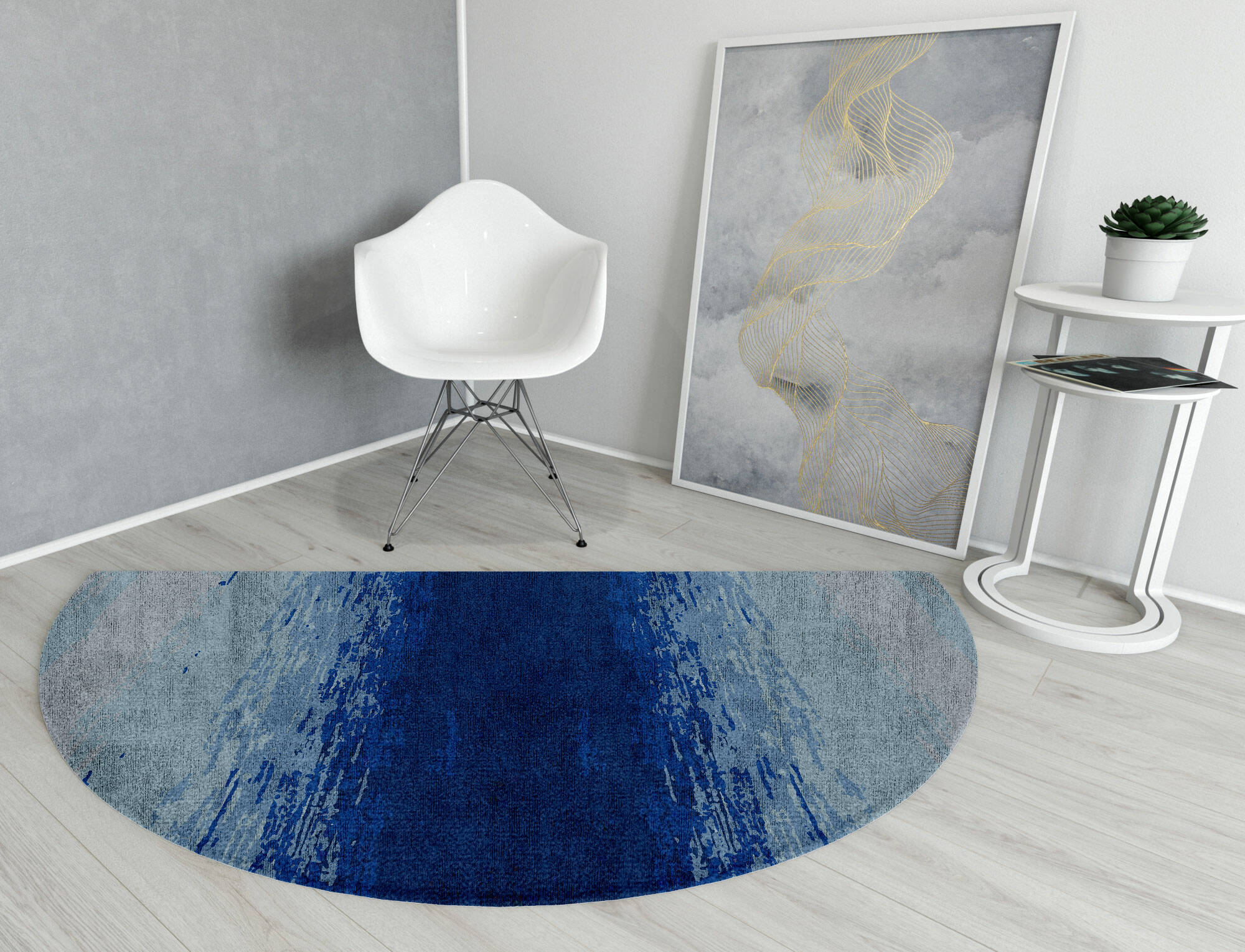 Polar Sky Gradation Halfmoon Hand Knotted Bamboo Silk Custom Rug by Rug Artisan