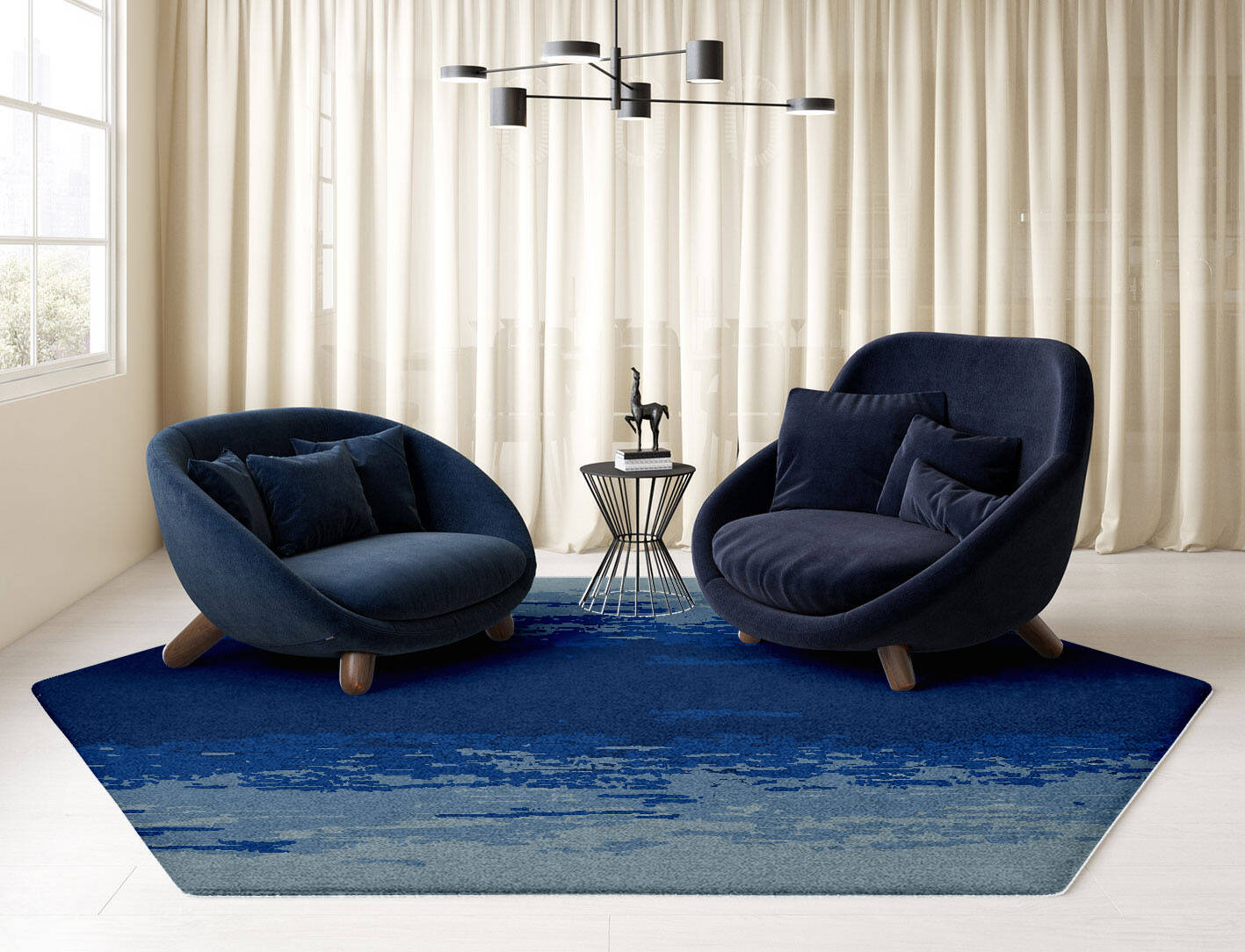 Polar Sky Gradation Hexagon Hand Knotted Tibetan Wool Custom Rug by Rug Artisan