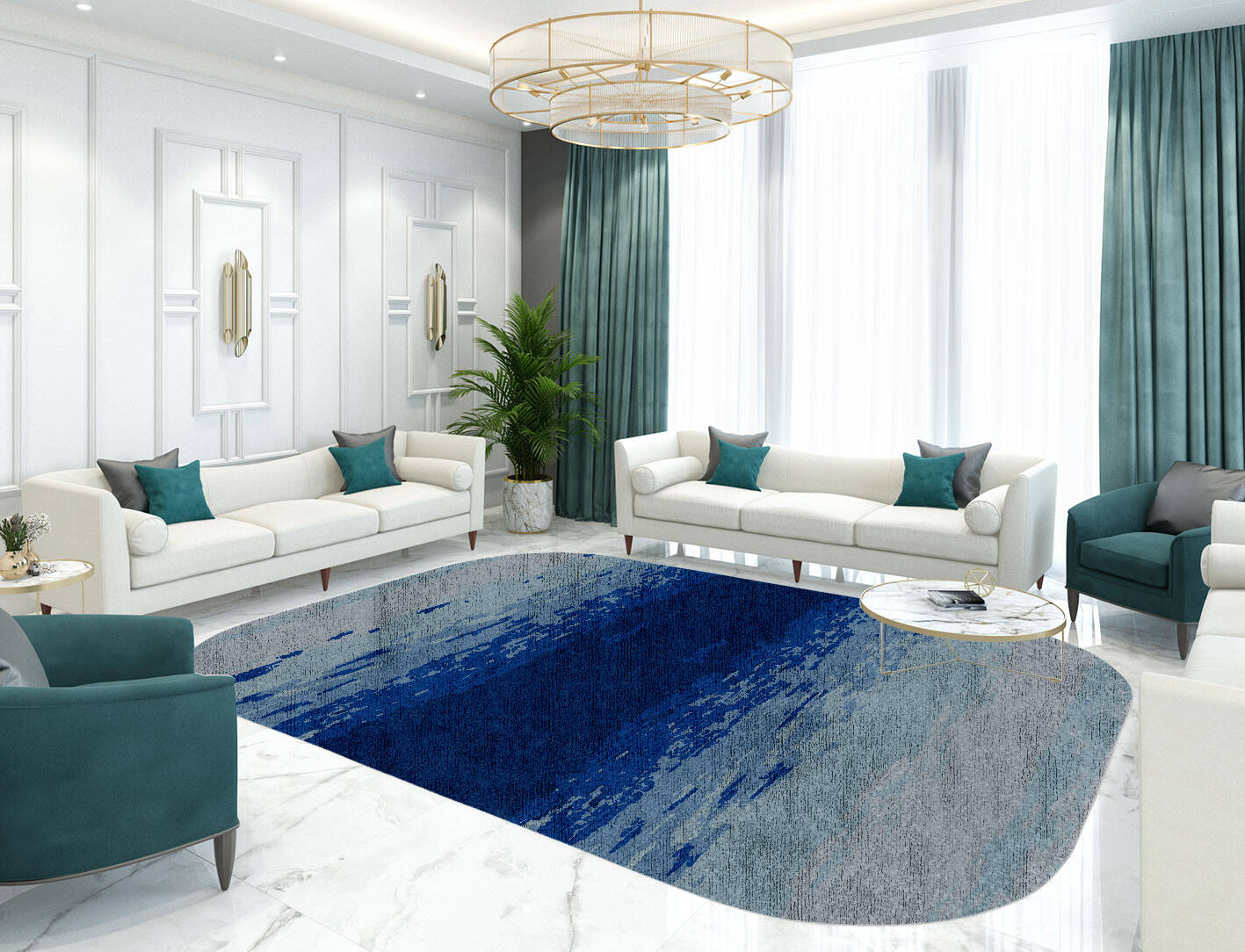 Polar Sky Gradation Oblong Hand Knotted Bamboo Silk Custom Rug by Rug Artisan