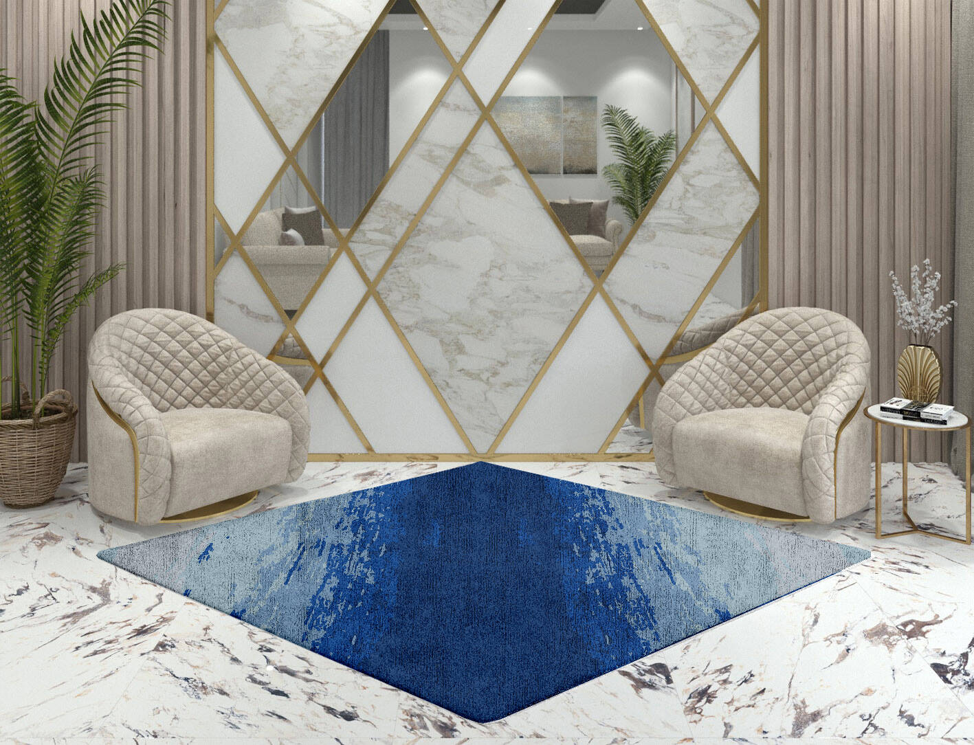 Polar Sky Gradation Diamond Hand Tufted Bamboo Silk Custom Rug by Rug Artisan
