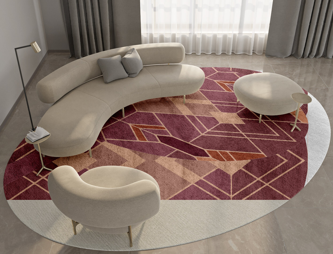 Polygons Geometric Oval Hand Tufted Bamboo Silk Custom Rug by Rug Artisan