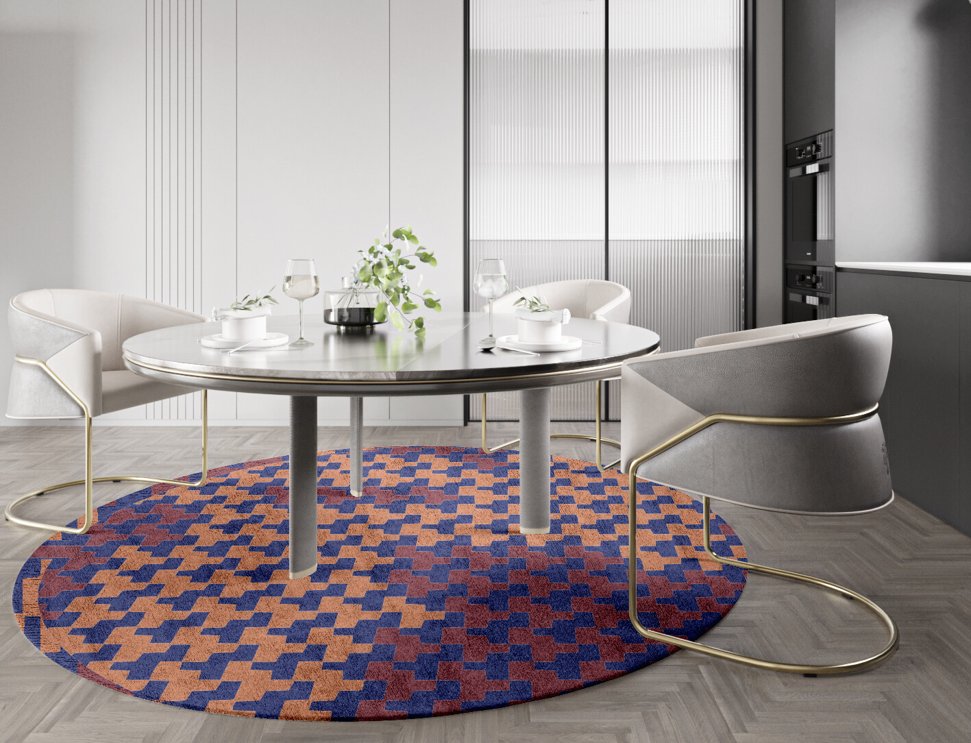 Population Geometric Round Hand Tufted Bamboo Silk Custom Rug by Rug Artisan