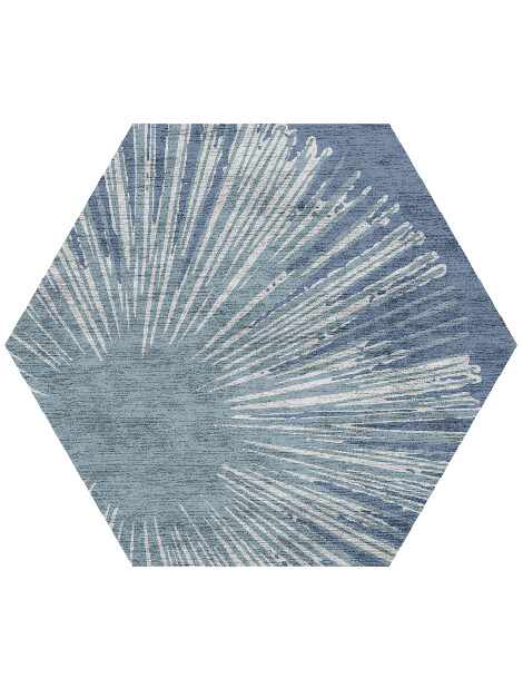 Pour Cerulean Hexagon Hand Knotted Bamboo Silk Custom Rug by Rug Artisan