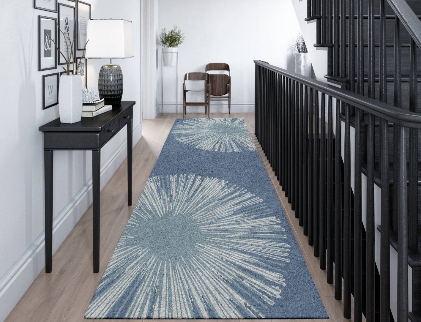 Pour Cerulean Runner Hand Tufted Pure Wool Custom Rug by Rug Artisan
