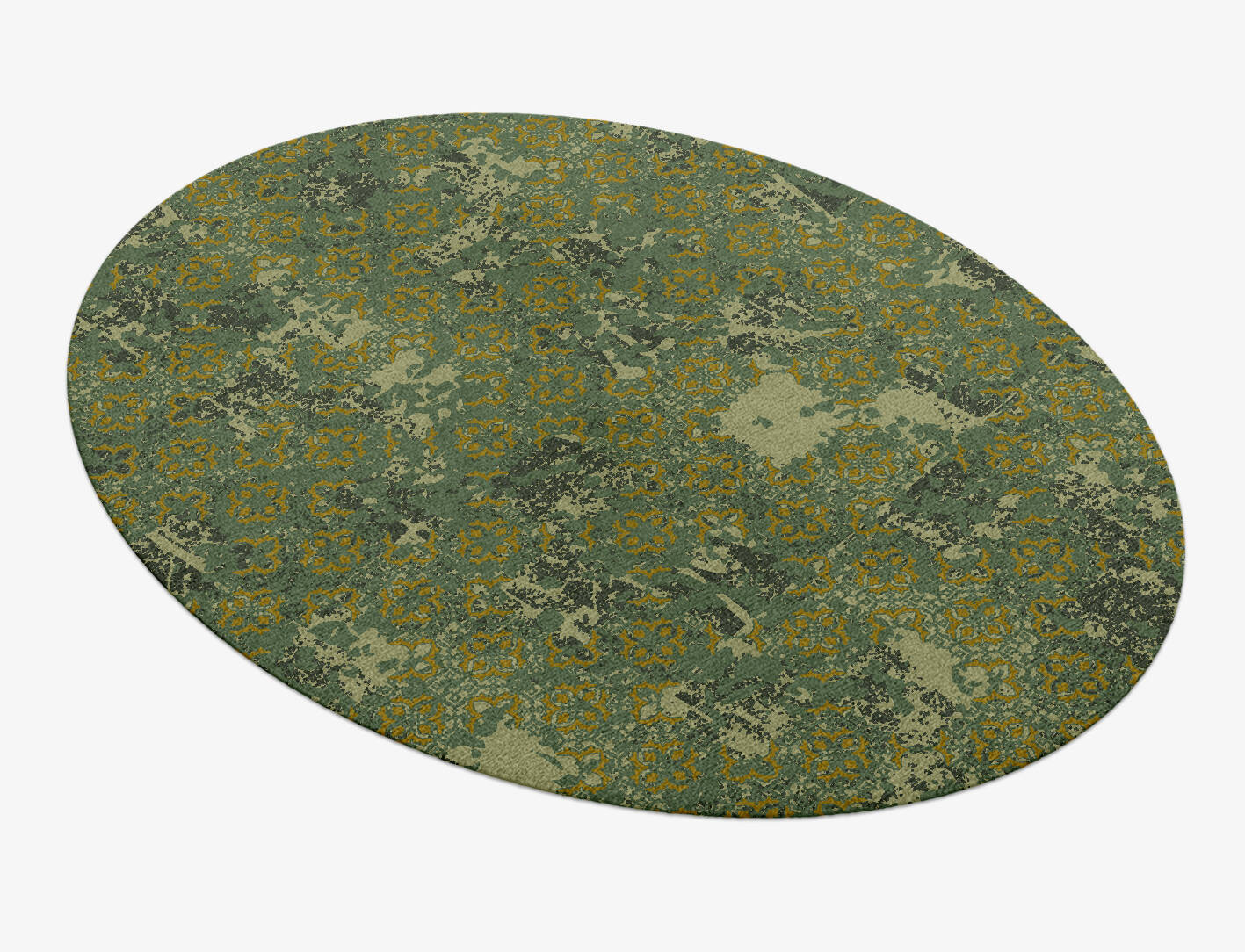 Print Vintage Oval Hand Knotted Tibetan Wool Custom Rug by Rug Artisan