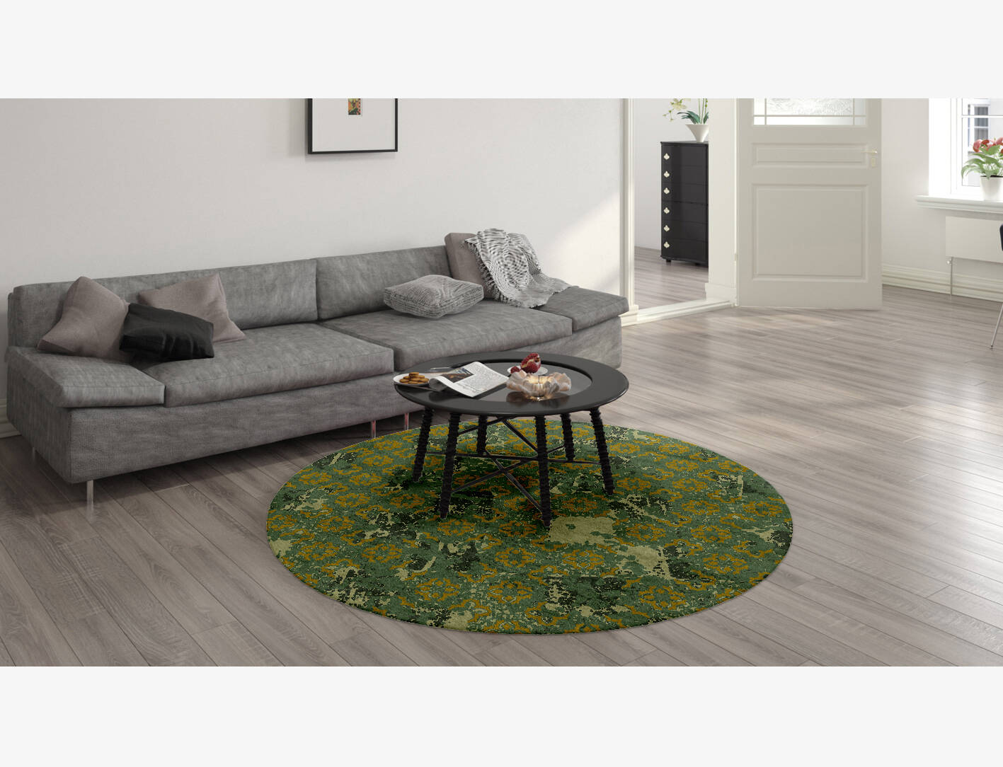 Print Vintage Round Hand Knotted Bamboo Silk Custom Rug by Rug Artisan