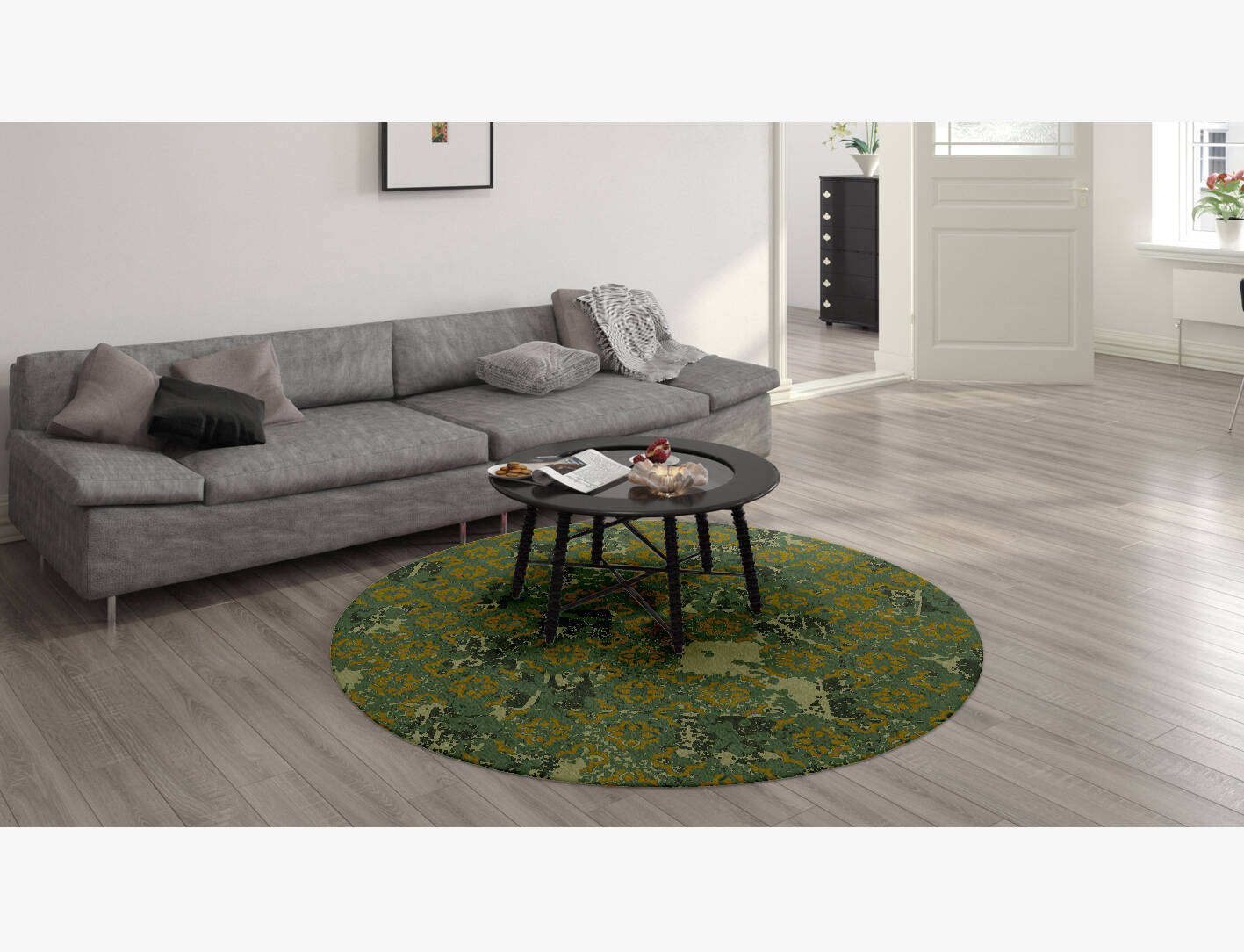 Print Vintage Round Hand Knotted Tibetan Wool Custom Rug by Rug Artisan