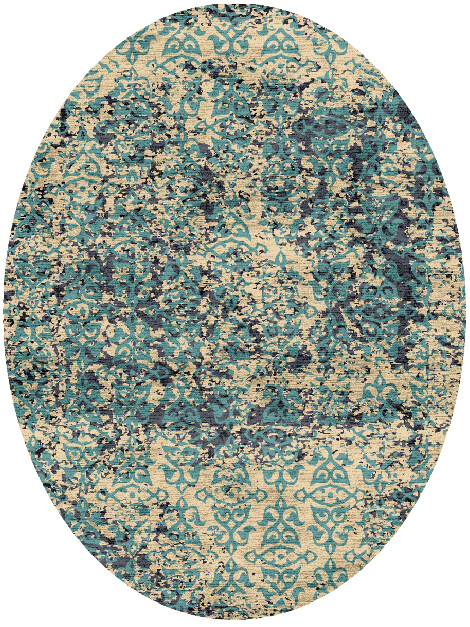 Print Fade Vintage Oval Hand Knotted Bamboo Silk Custom Rug by Rug Artisan