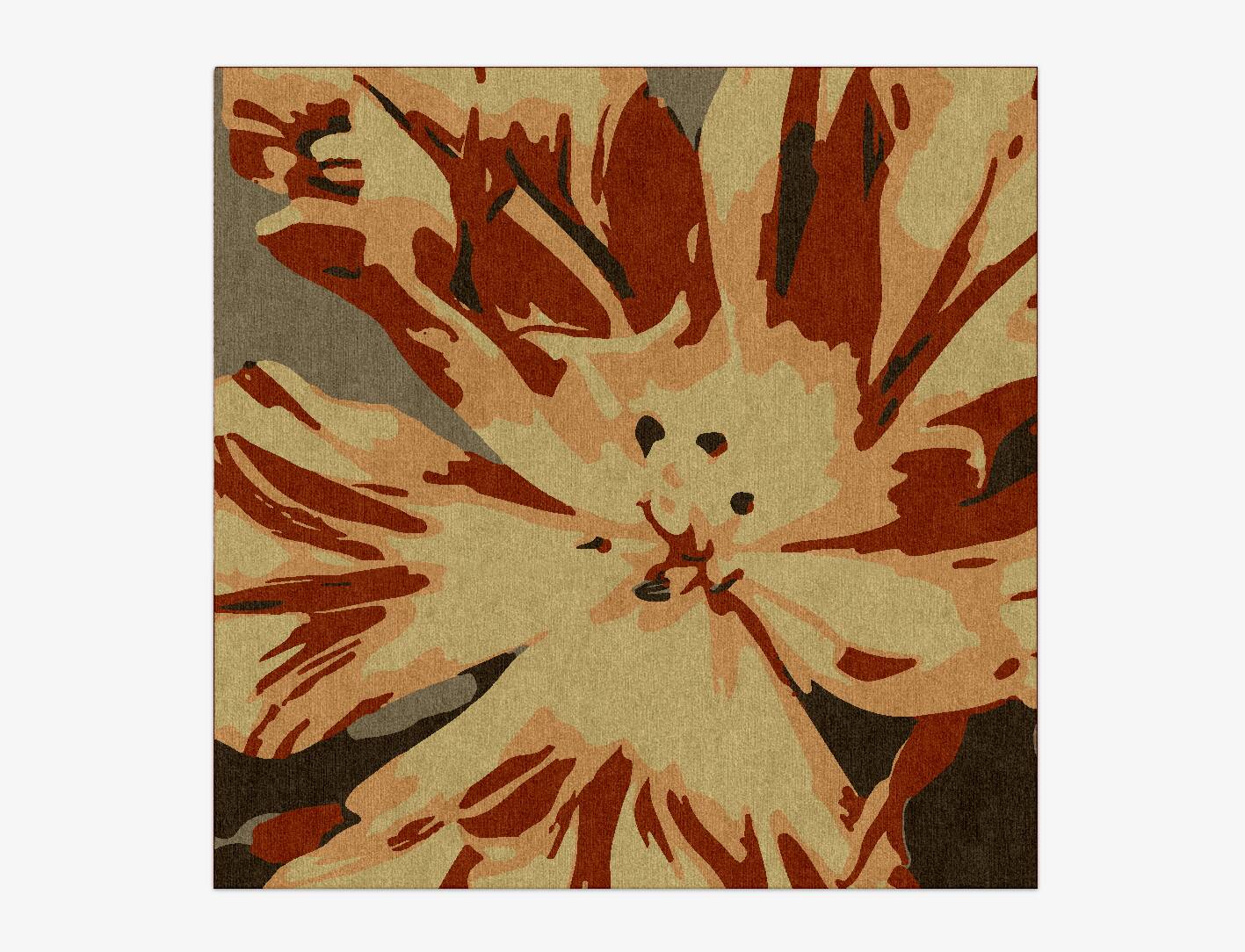 Protea Floral Square Hand Knotted Tibetan Wool Custom Rug by Rug Artisan