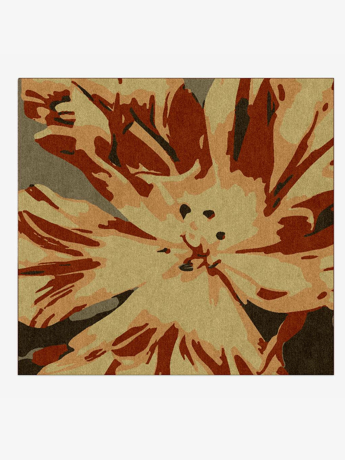 Protea Floral Square Hand Knotted Tibetan Wool Custom Rug by Rug Artisan