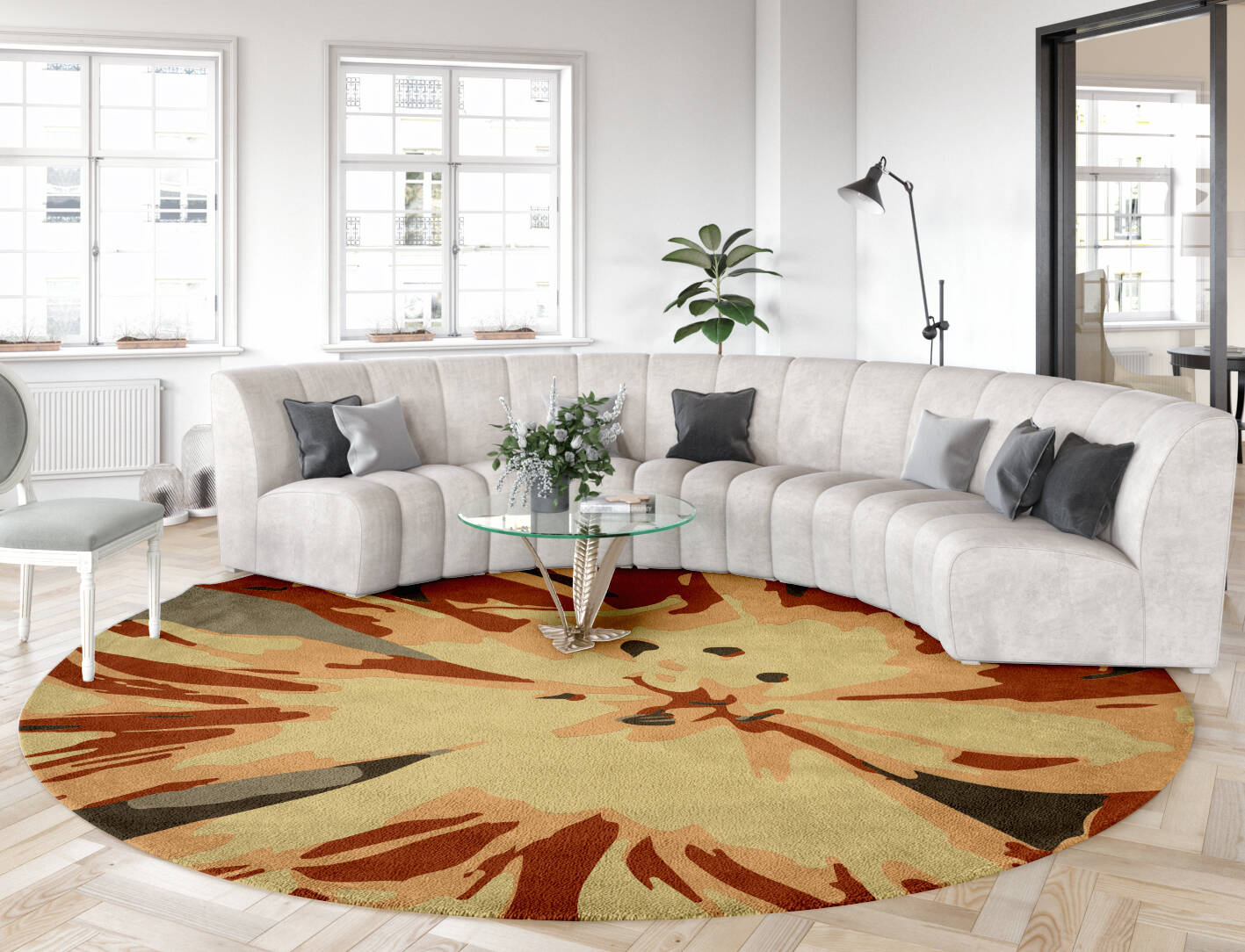 Protea Floral Round Hand Tufted Pure Wool Custom Rug by Rug Artisan