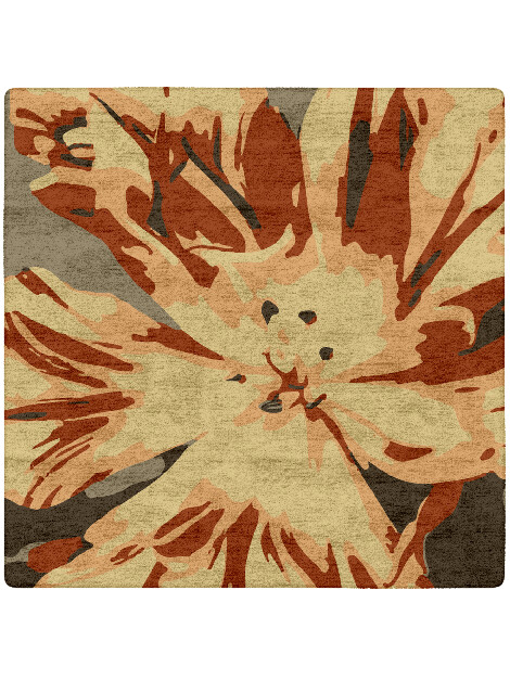 Protea Floral Square Hand Tufted Bamboo Silk Custom Rug by Rug Artisan
