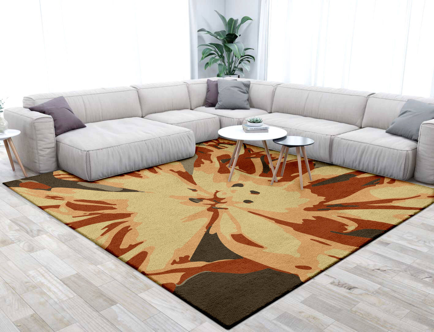 Protea Floral Square Hand Tufted Pure Wool Custom Rug by Rug Artisan