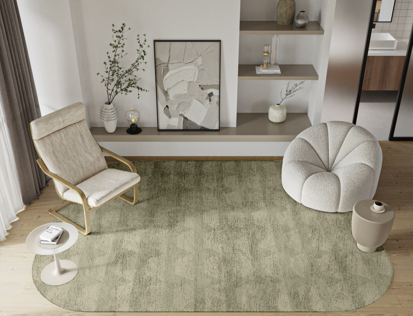 Pulse Minimalist Oblong Hand Tufted Bamboo Silk Custom Rug by Rug Artisan