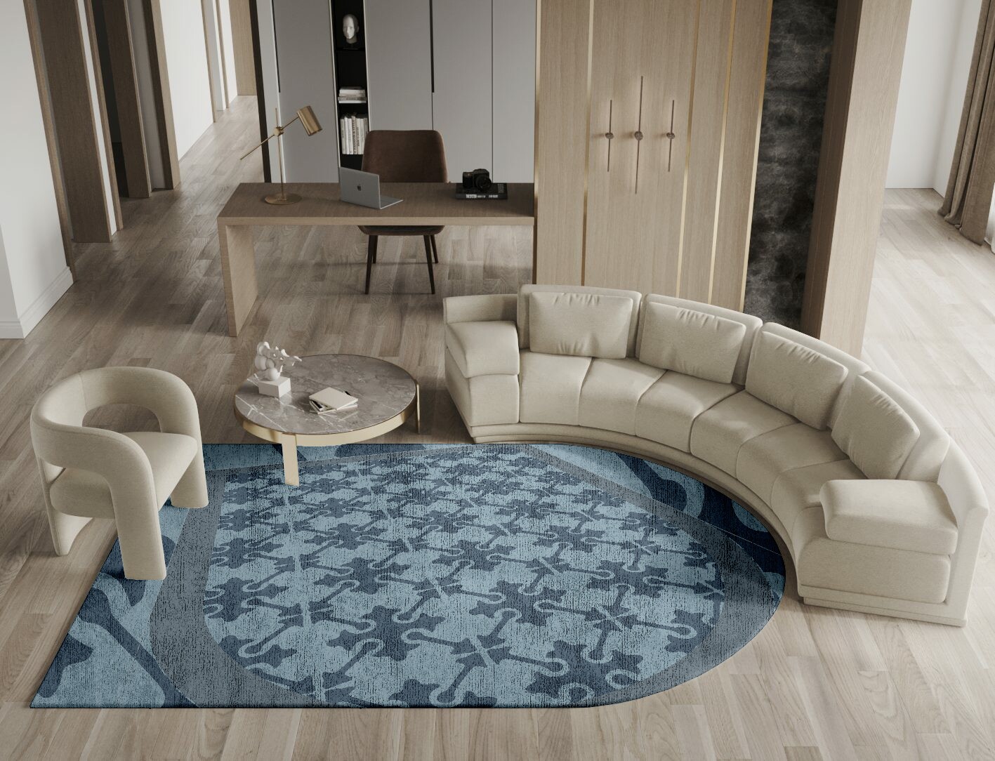 Puzzle Geometric Arch Hand Knotted Bamboo Silk Custom Rug by Rug Artisan