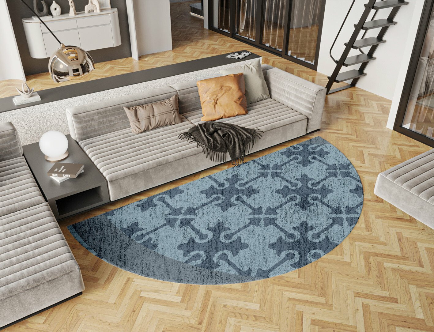 Puzzle Geometric Halfmoon Hand Knotted Bamboo Silk Custom Rug by Rug Artisan