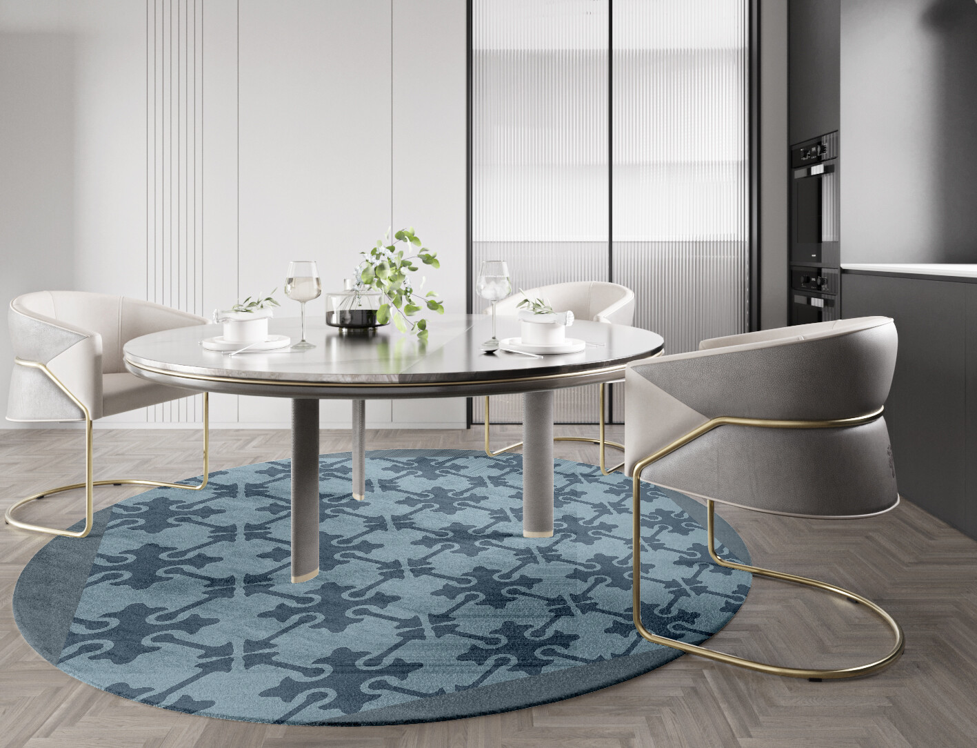 Puzzle Geometric Round Hand Knotted Bamboo Silk Custom Rug by Rug Artisan