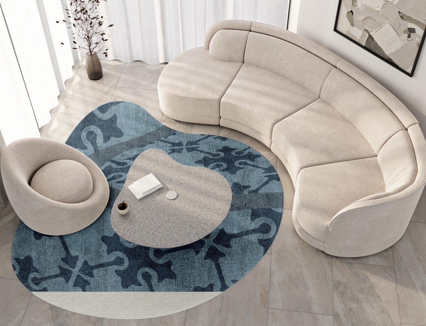 Puzzle Geometric Splash Hand Knotted Bamboo Silk Custom Rug by Rug Artisan
