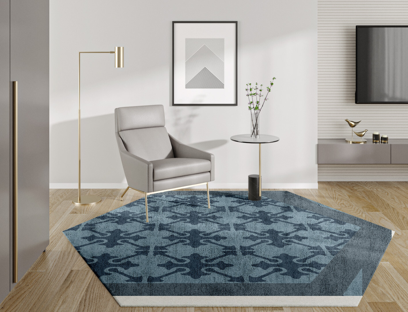 Puzzle Geometric Hexagon Hand Tufted Bamboo Silk Custom Rug by Rug Artisan