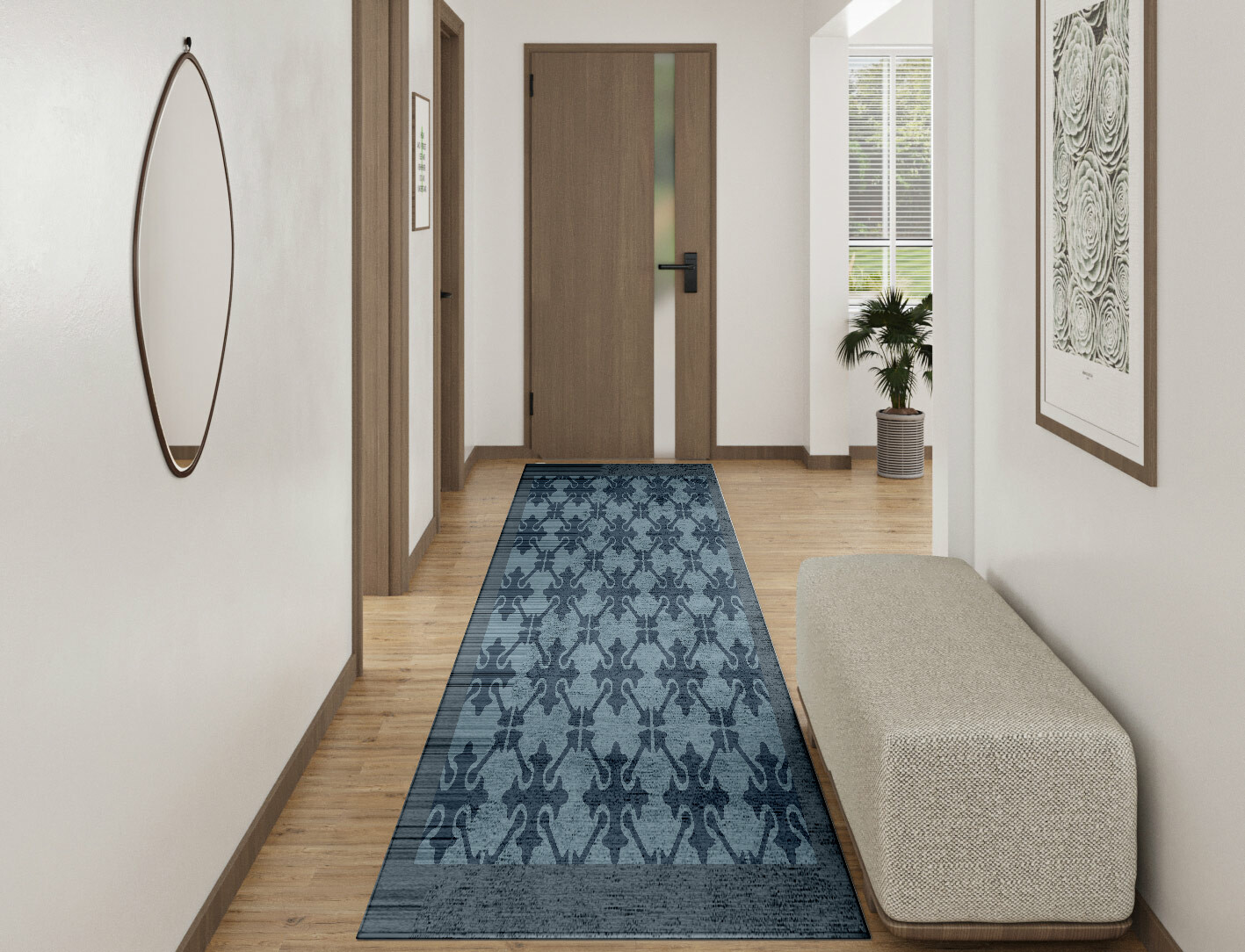 Puzzle Geometric Runner Hand Tufted Bamboo Silk Custom Rug by Rug Artisan