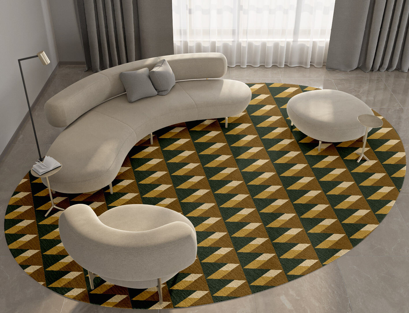 Pyramid Train Geometric Oval Hand Knotted Tibetan Wool Custom Rug by Rug Artisan