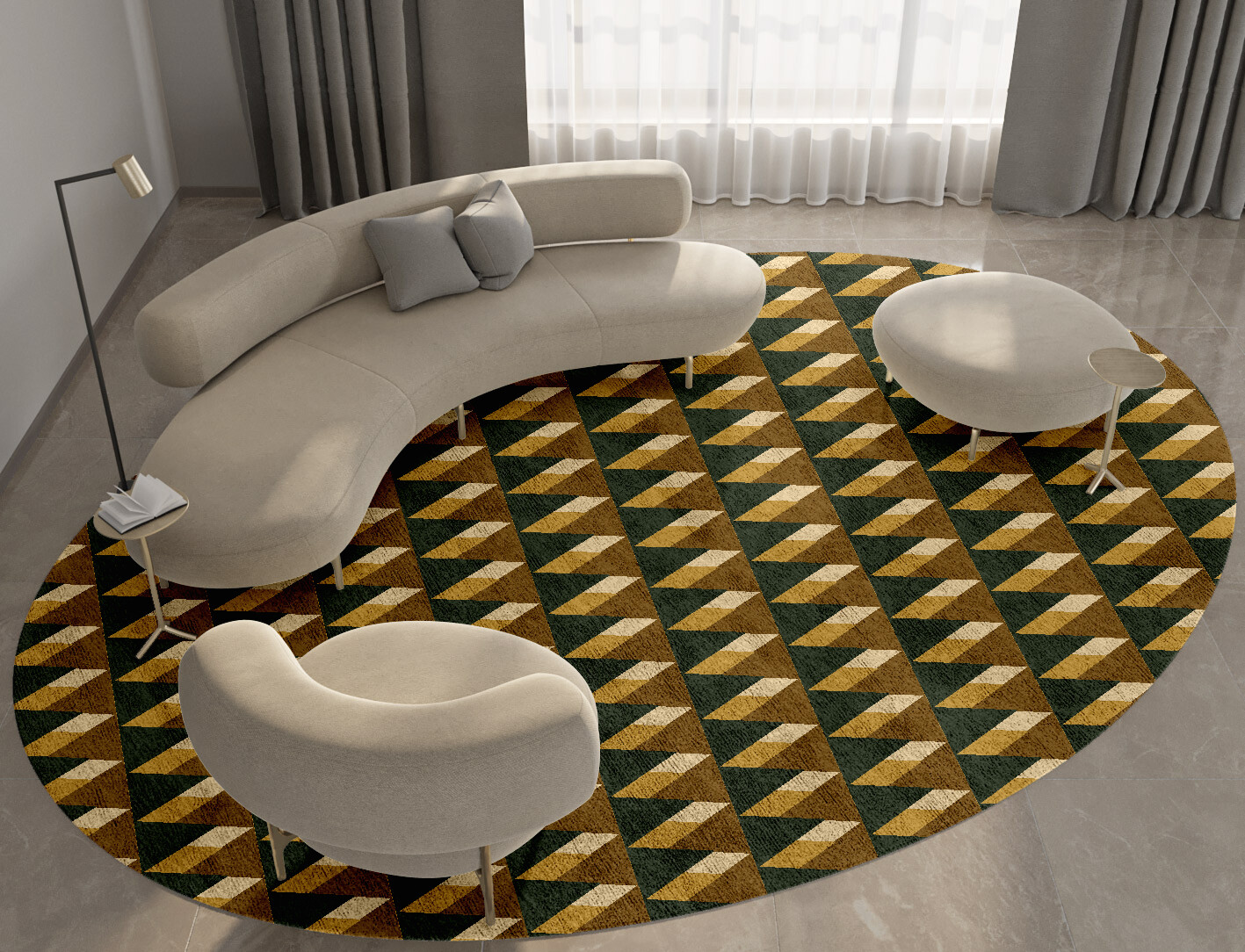 Pyramid Train Geometric Oval Hand Tufted Bamboo Silk Custom Rug by Rug Artisan