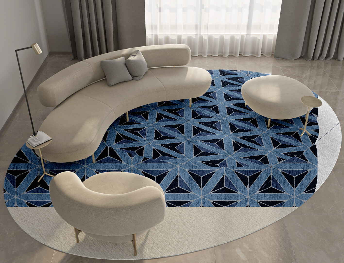 Pyramids Geometric Oval Hand Tufted Bamboo Silk Custom Rug by Rug Artisan