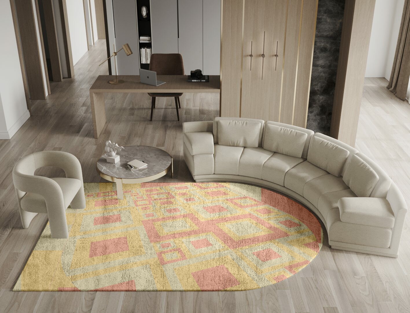 Quad Geometric Arch Hand Knotted Bamboo Silk Custom Rug by Rug Artisan