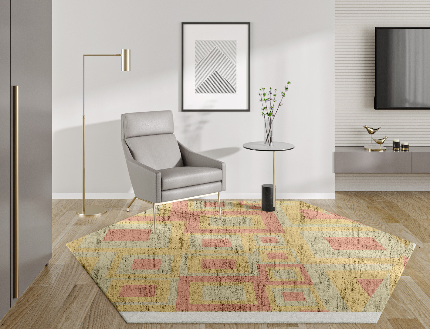 Quad Geometric Hexagon Hand Knotted Bamboo Silk Custom Rug by Rug Artisan