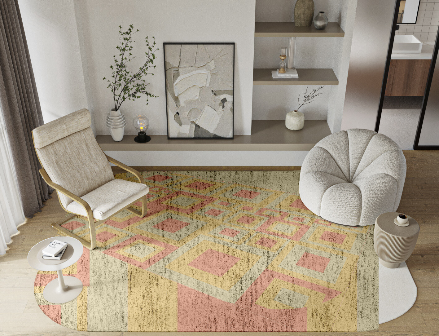 Quad Geometric Oblong Hand Knotted Bamboo Silk Custom Rug by Rug Artisan