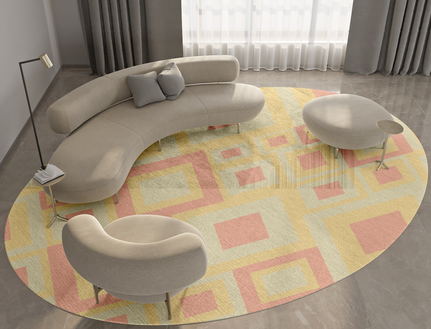 Quad Geometric Oval Hand Knotted Bamboo Silk Custom Rug by Rug Artisan