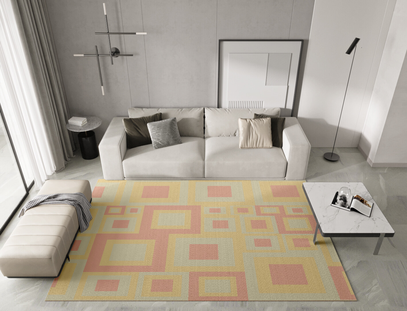 Quad Geometric Rectangle Hand Knotted Tibetan Wool Custom Rug by Rug Artisan