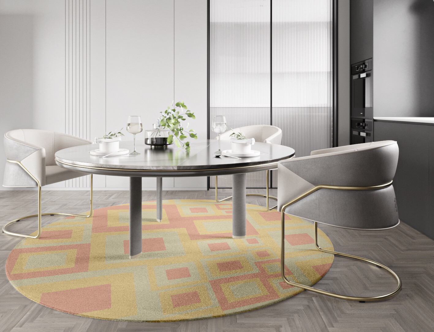 Quad Geometric Round Hand Knotted Tibetan Wool Custom Rug by Rug Artisan