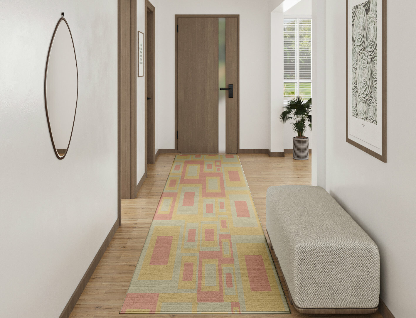 Quad Geometric Runner Hand Knotted Tibetan Wool Custom Rug by Rug Artisan