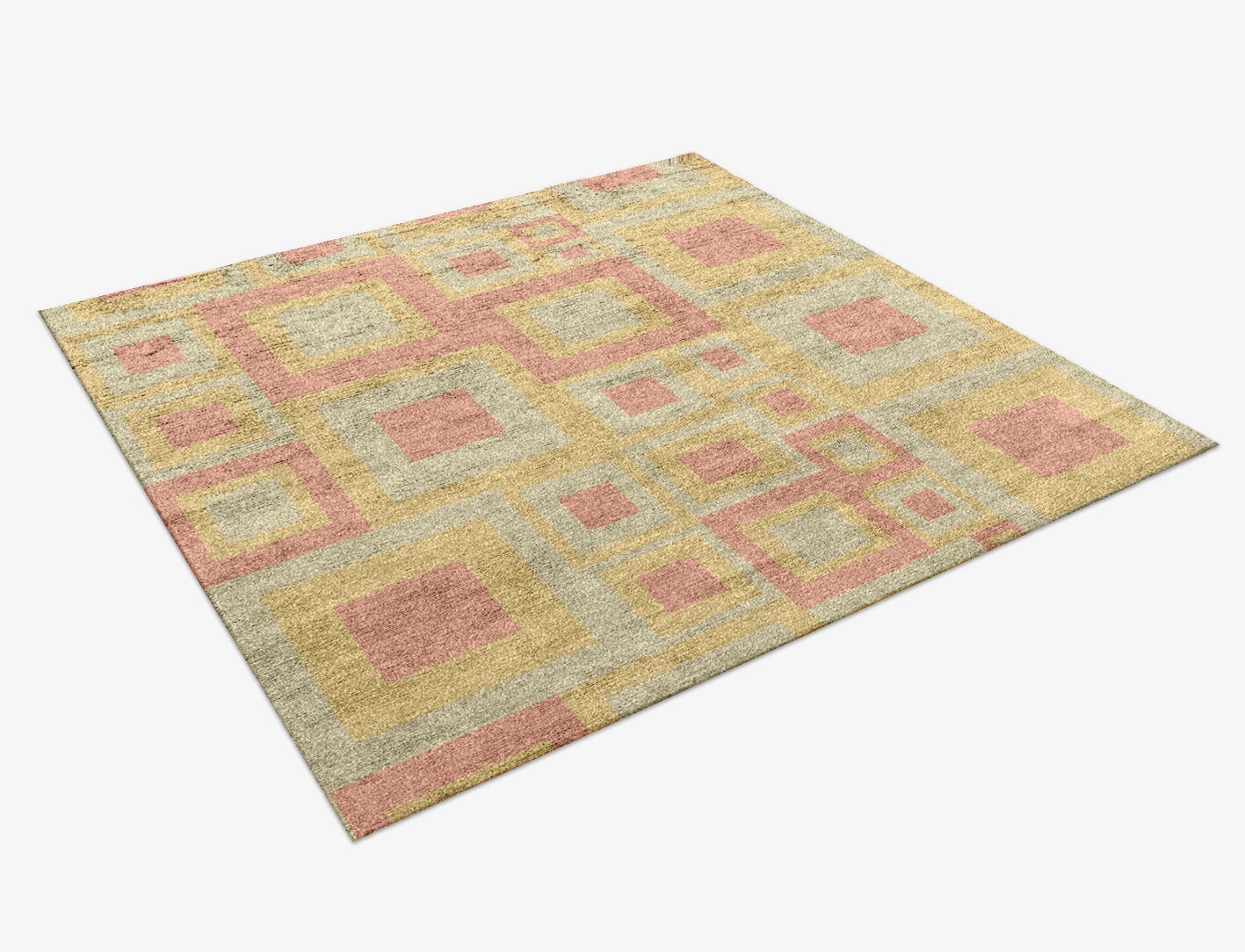 Quad Geometric Square Hand Knotted Bamboo Silk Custom Rug by Rug Artisan
