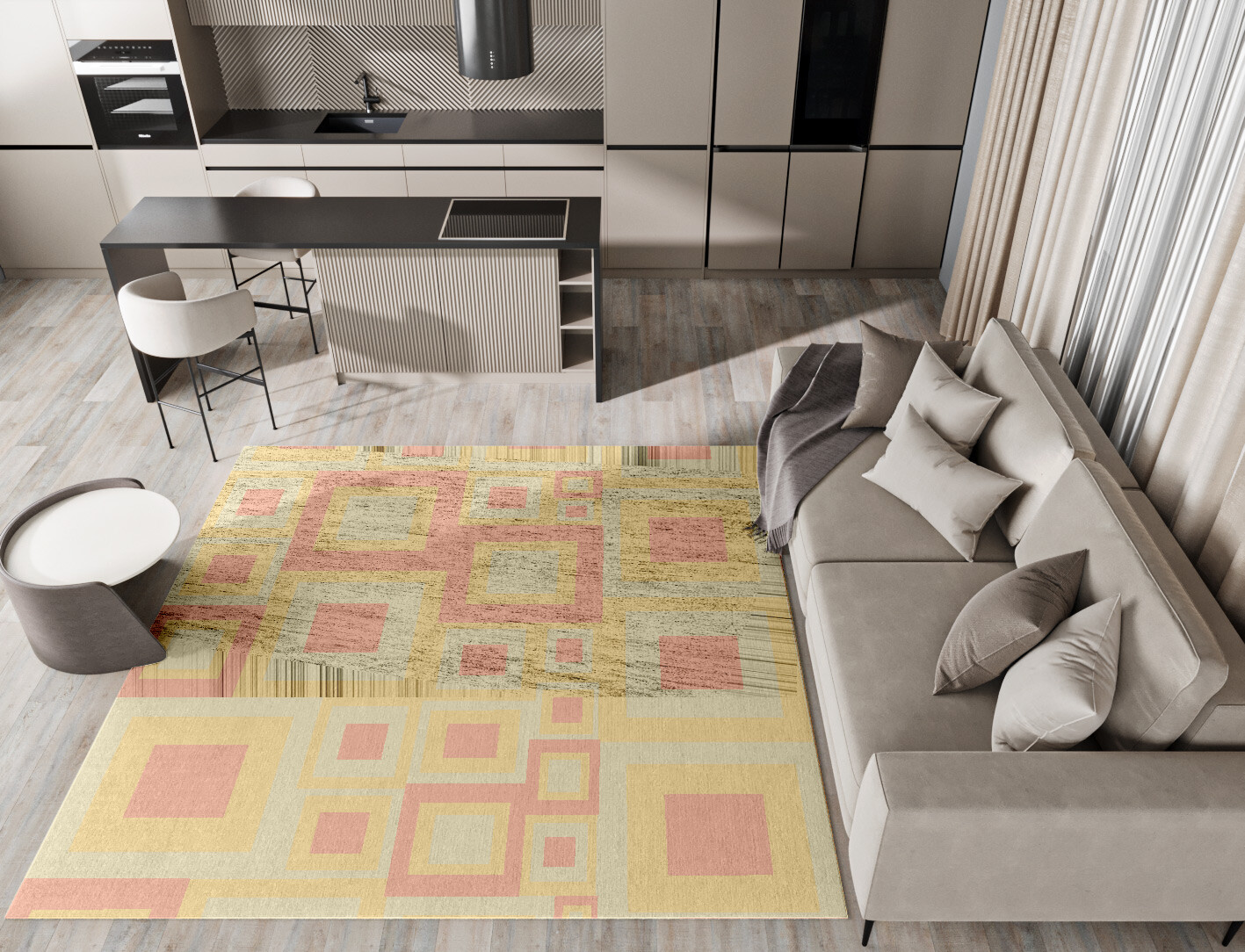 Quad Geometric Square Hand Knotted Bamboo Silk Custom Rug by Rug Artisan