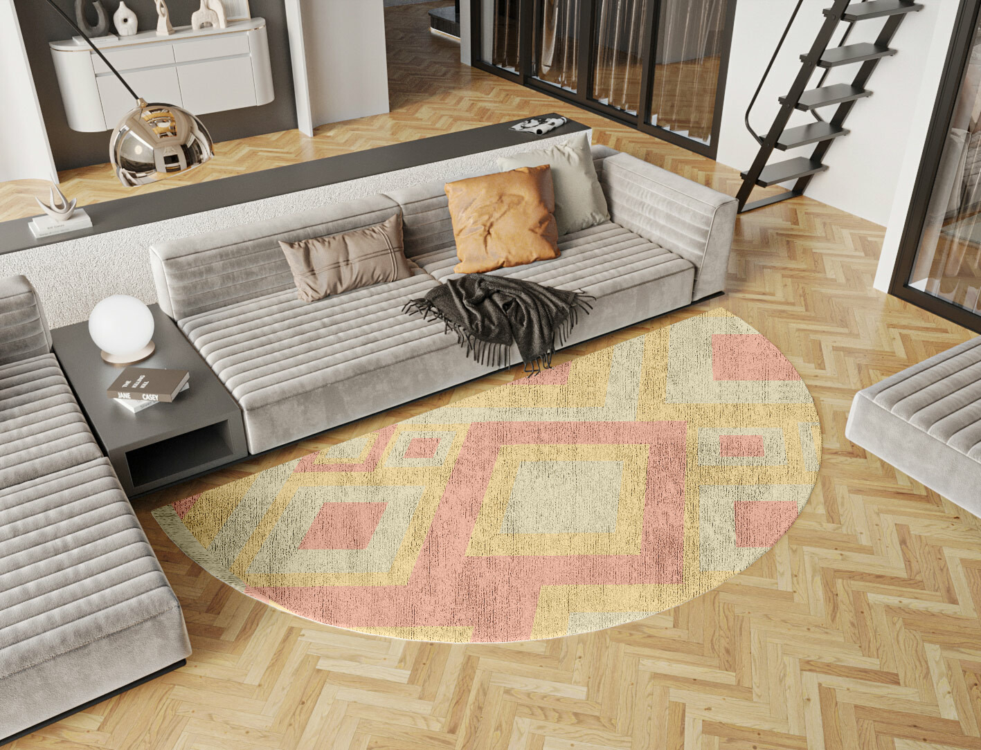 Quad Geometric Halfmoon Hand Tufted Bamboo Silk Custom Rug by Rug Artisan