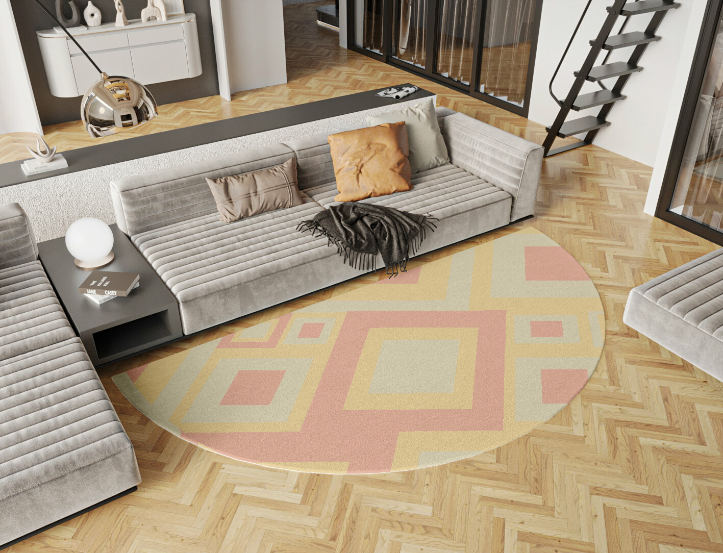 Quad Geometric Halfmoon Hand Tufted Pure Wool Custom Rug by Rug Artisan