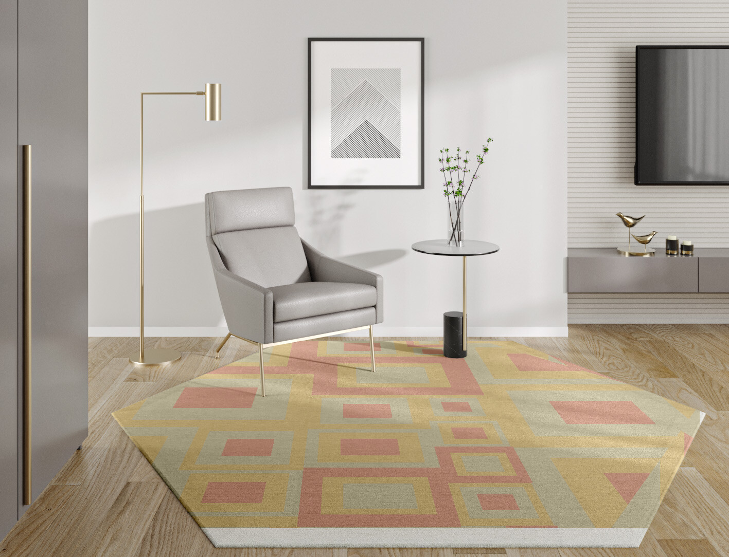 Quad Geometric Hexagon Hand Tufted Pure Wool Custom Rug by Rug Artisan