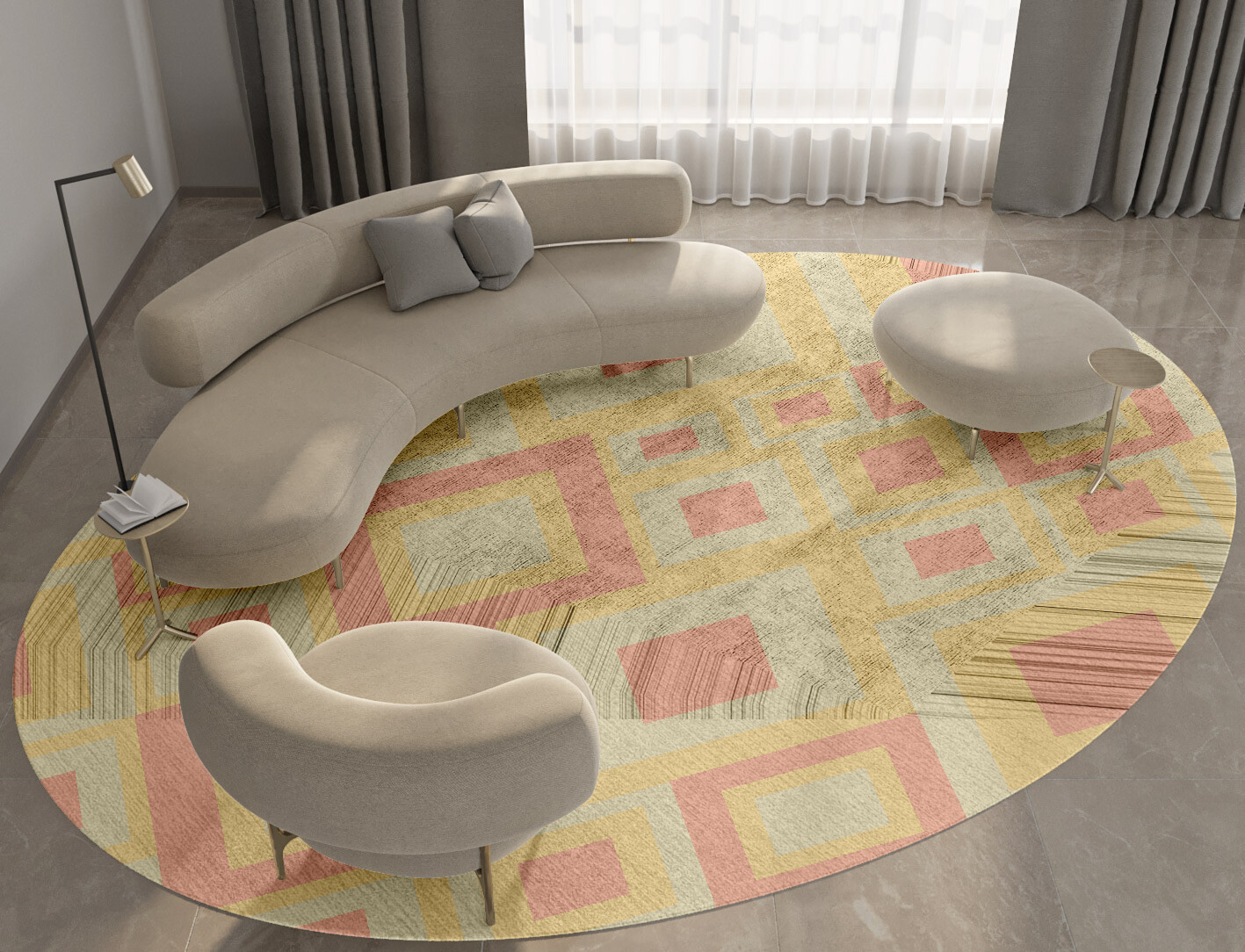 Quad Geometric Oval Hand Tufted Bamboo Silk Custom Rug by Rug Artisan