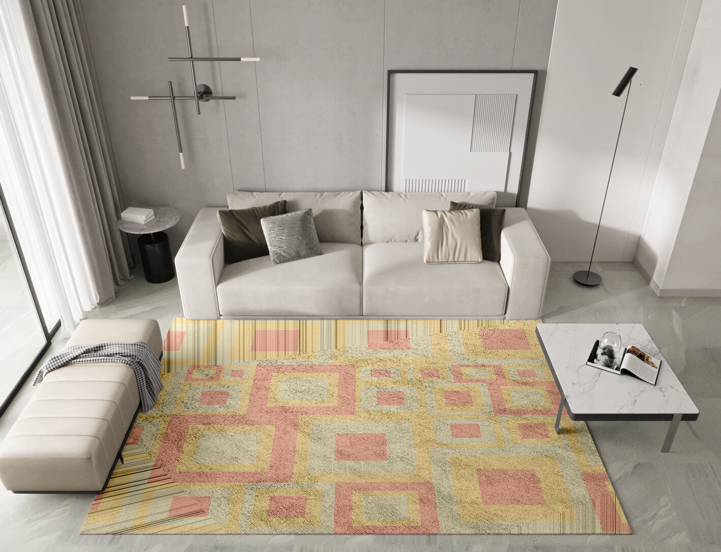 Quad Geometric Rectangle Hand Tufted Bamboo Silk Custom Rug by Rug Artisan